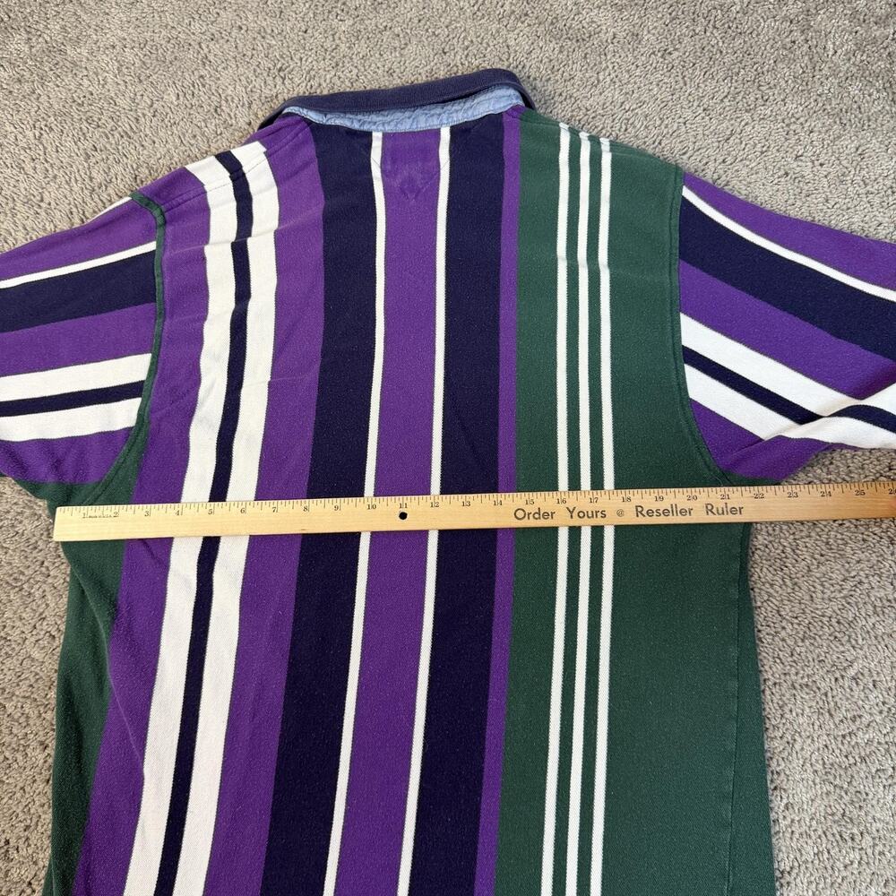 VTG Hathaway Polo Shirt Mens XL Green Purple Striped Short Sleeve 100% Cotton - Picture 7 of 8